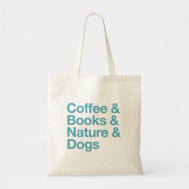 Bolsa de café y libros, naturaleza y perros (azul) (Frente)
