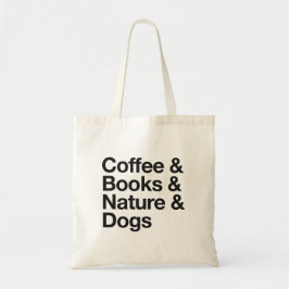 Bolsa de café y libros, naturaleza y perros (negro