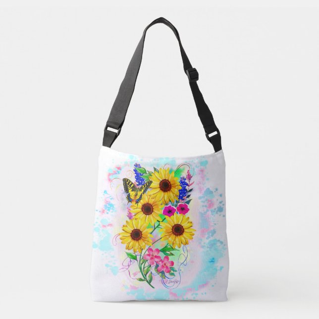 Bolsa de carga grande con girasoles y mariposa (Anverso)