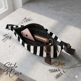 Bolsa de cintura a rayas negras y blancas con crem