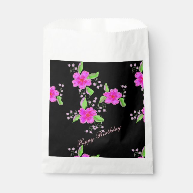 Bolsa de cocina de papel rosa brillante con flores (Anverso)