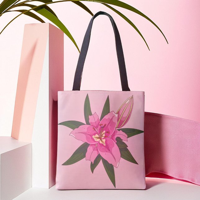 Bolsa de comestibles con lirio en floración rosa s (Soft Pink Blooming Lily Grocery Bag)