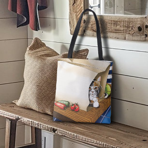 Bolsa de comestibles de gato atigrado curioso azul
