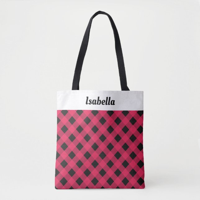 Bolsa de compra de Navidad con cuadros rojos perso (Anverso)