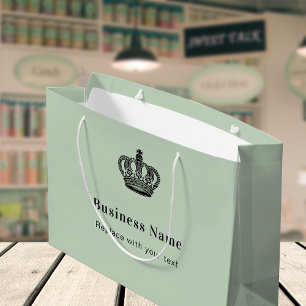 Bolsa de compra de papel verde de la corona real d