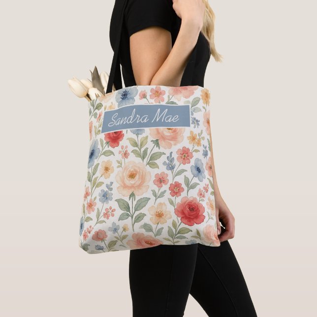 Bolsa de compra personalizada con arte floral fran (Detalle)
