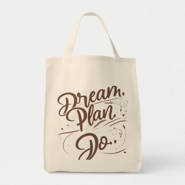 Bolsa de compras con lema motivacional: "Sueña. Pl (Frente)