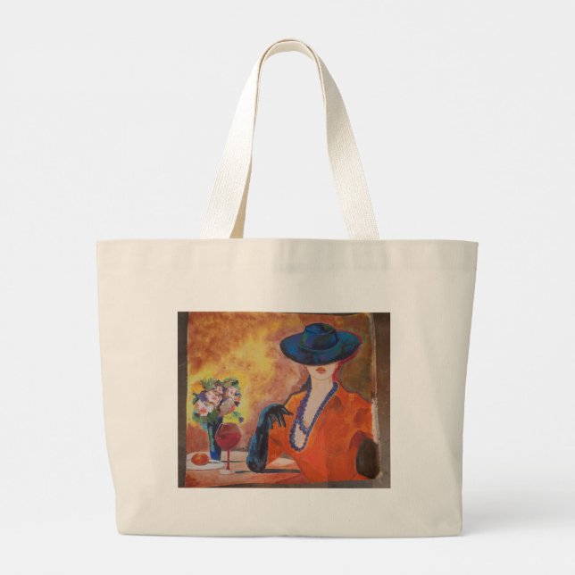 Bolsa de compras con retrato de mujer elegante (Reverso)