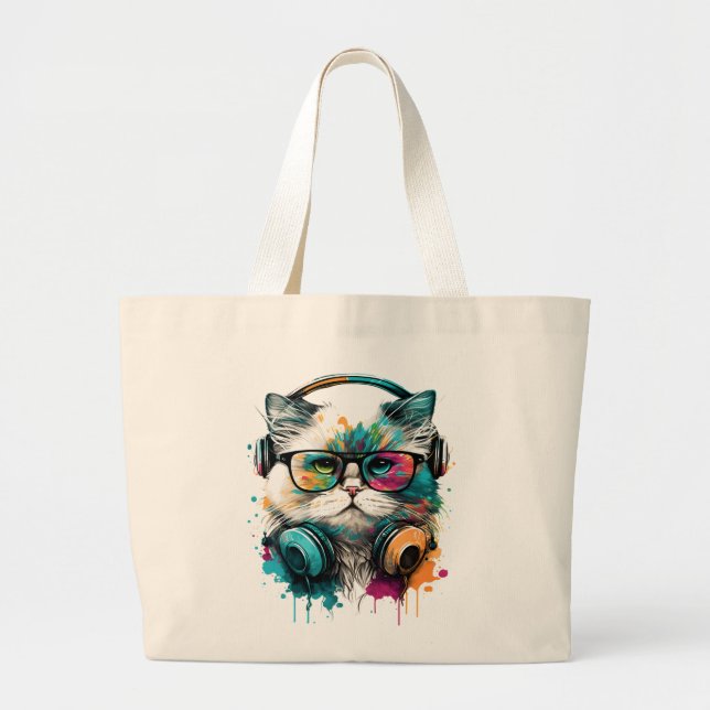 Bolsa de compras con una imagen de gato colorida (Frente)