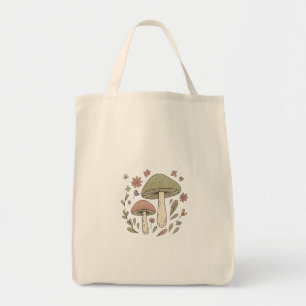 Bolsa de compras de hongos florales Cottagecore