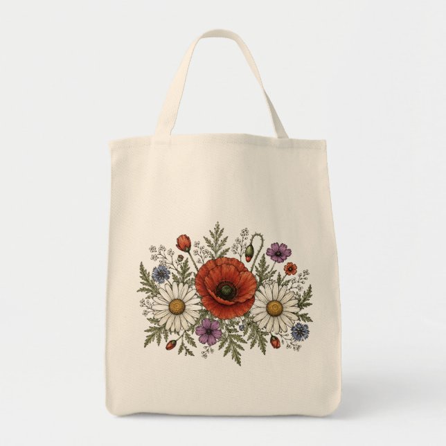 Bolsa de compras de lona de flores silvestres y am (Frente)