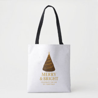 Bolsa de compras de Navidad dorada 'Merry & Bright