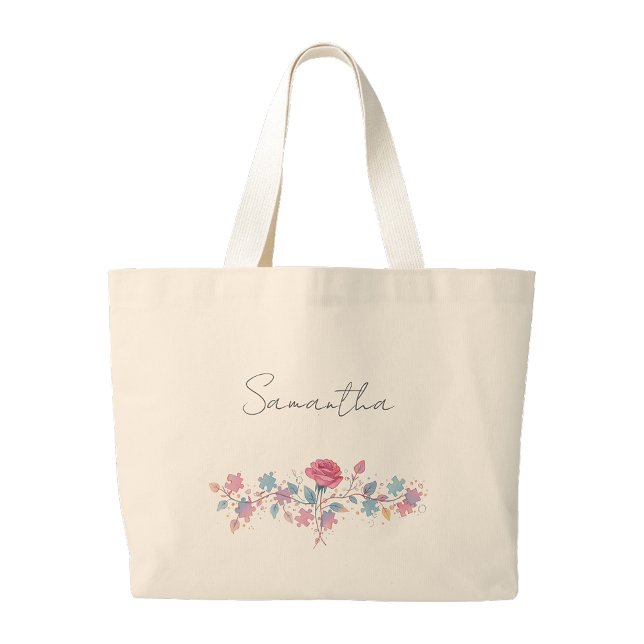 Bolsa de compras de rosa de rompecabezas de autism (Personalized autism Puzzle rose shopping tote bag)