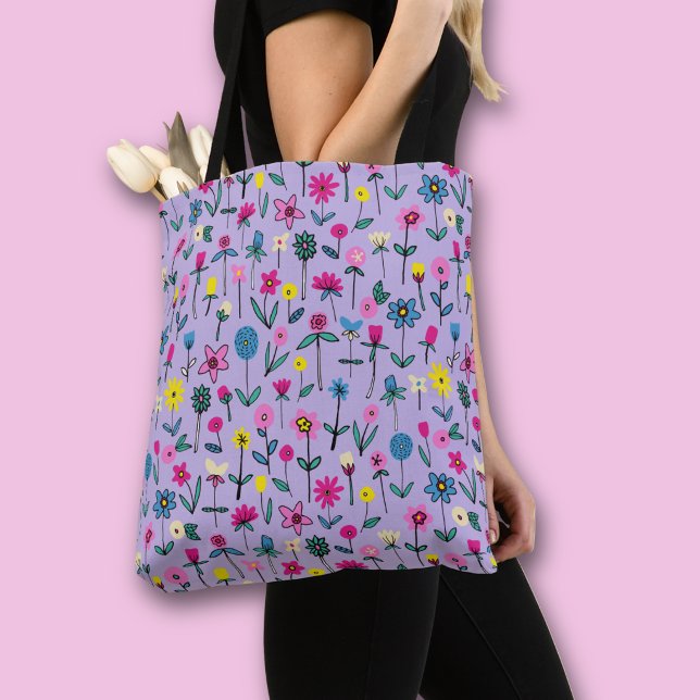 Bolsa de compras de tote de jardín de flores de li (Lilac wildflower olorful floral all over print tote bag)