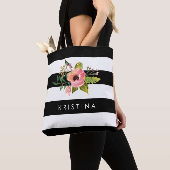 Bolsa de compras floral Black Strips (Detalle)