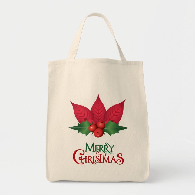 Bolsa de compras navideña de Poinsettia (Frente)