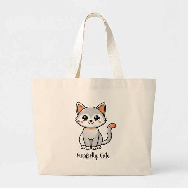 Bolsa de compras reutilizable de gatito gris perfe (Frente)