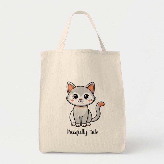 Bolsa de compras reutilizable de gatito gris perfe (Frente)