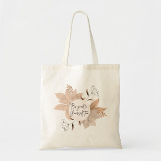 Bolsa de compras Tote con flor y cita simple