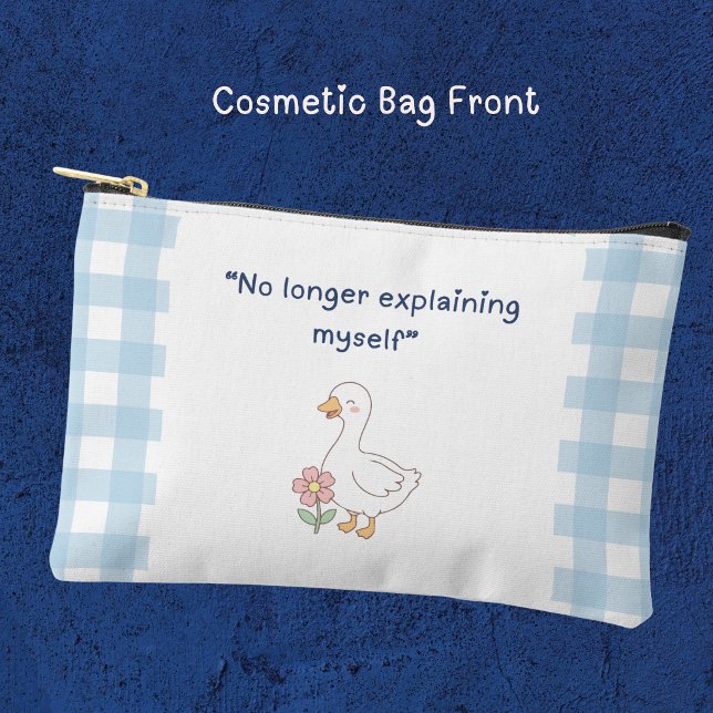 Bolsa de corte y costura con estampado de gingham  ("No longer explaining myself" cosmetic make up bag.)