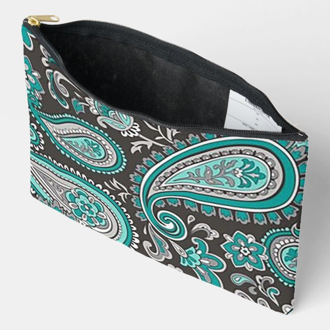 Bolsa de cosméticos con estampado Paisley Aqua (Abierto)