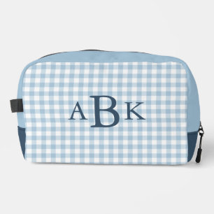 Bolsa de cosméticos con monograma de cuadros azul 