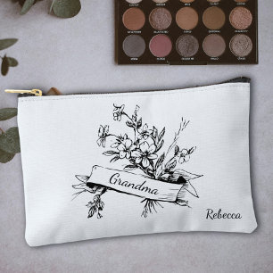 Bolsa de cosméticos florales de toile en blanco y 