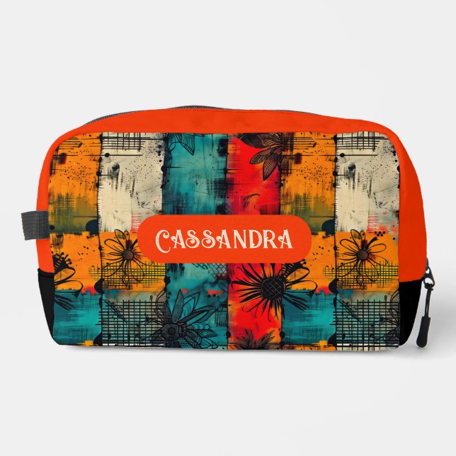 Bolsa de cosméticos multicolor de grunge floral vi (Anverso)