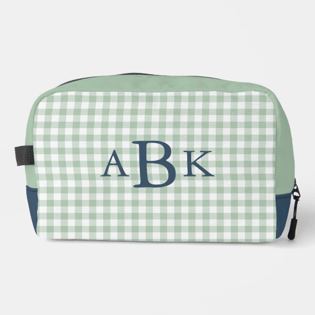 Bolsa de cosméticos personalizada de gingham verde (Anverso)