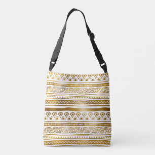 Bolsa de crossbody de patrón tribal dorado y blanc