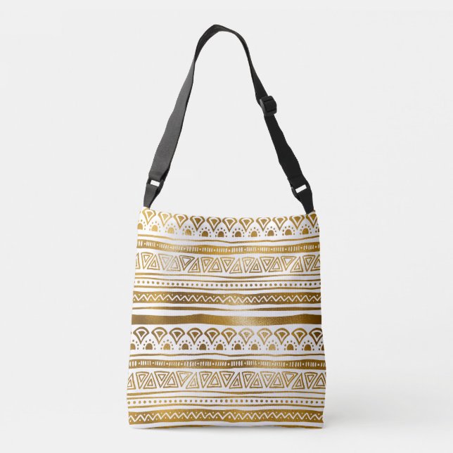 Bolsa de crossbody de patrón tribal dorado y blanc (Reverso)