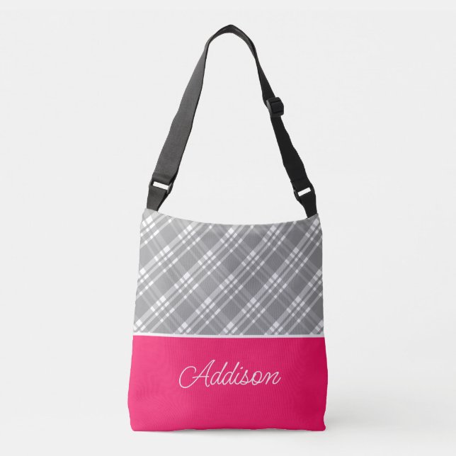 Bolsa De Crossbody Gris Big Plaid Y Pink Strige (Anverso)