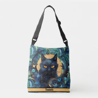 Bolsa de crossbody para gato negro y luna celeste