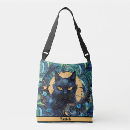 Bolsa de crossbody para gato negro y luna celeste