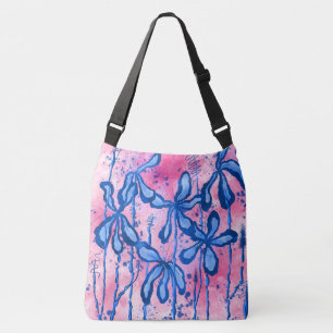 Bolsa de crossbody rosa y azul con flores entintad