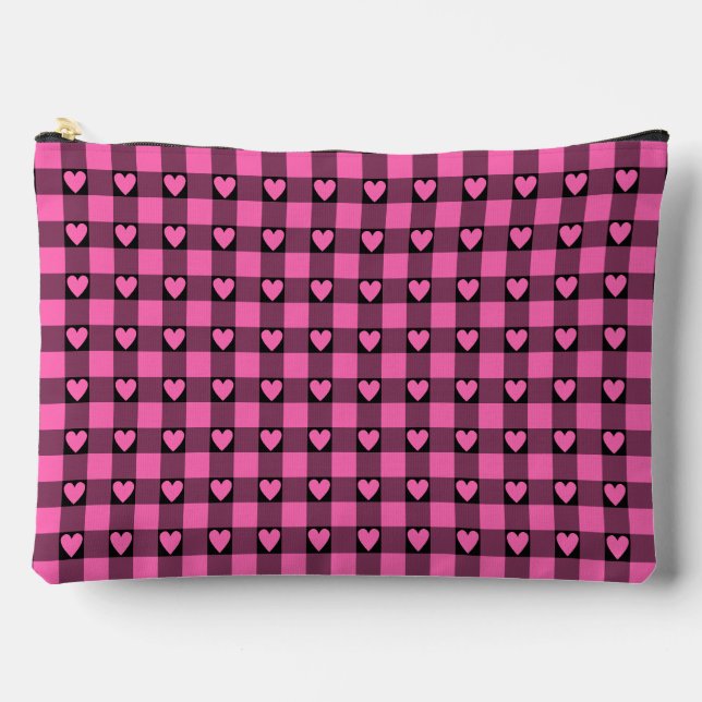 Bolsa de cuadros de corazón de búfalo rosa y negro (Anverso)