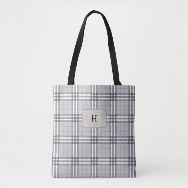 Bolsa de Cuadros Escoceses Beige Monogramada  (Anverso)