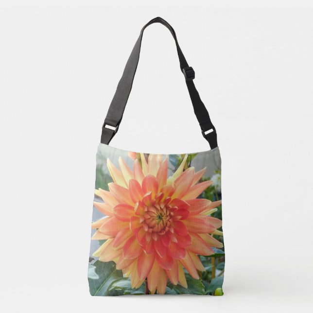 Bolsa de cuerpo cruzado con dahlias naranja (Anverso)