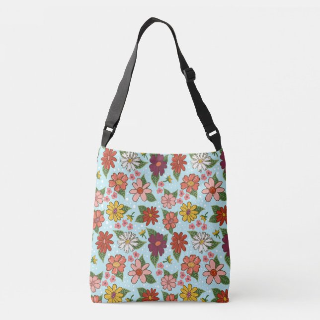 Bolsa de cuerpo cruzado de flores alegre (Reverso)