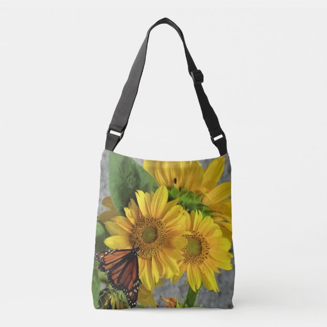 Bolsa de cuerpo cruzado de girasol y mariposa mona (Anverso)