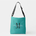 Bolsa de cuerpo cruzado de personalizado azul turq<br><div class="desc">Bolso de cuerpo cruzado de personalizado azul turquesa/Aqua para hombres y mujeres. Diseño monogramado con tipografía de escritura para un nombre personalizado. Añadir su propia letra inicial personalizado. Bolsos de Guay para empresas, empresas, libros escolares, papelería, material de oficina, accesorios deportivos, etc. Ideal para estudiantes, profesores, enfermeros, empleados, compañeros de...</div>