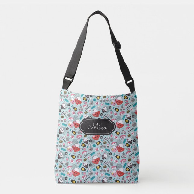 Bolsa de cuerpo cruzado de Sushi Azul Kawaii (Anverso)
