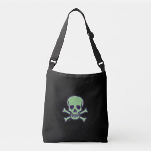 Bolsa de cuerpo cruzado negro del cráneo verde