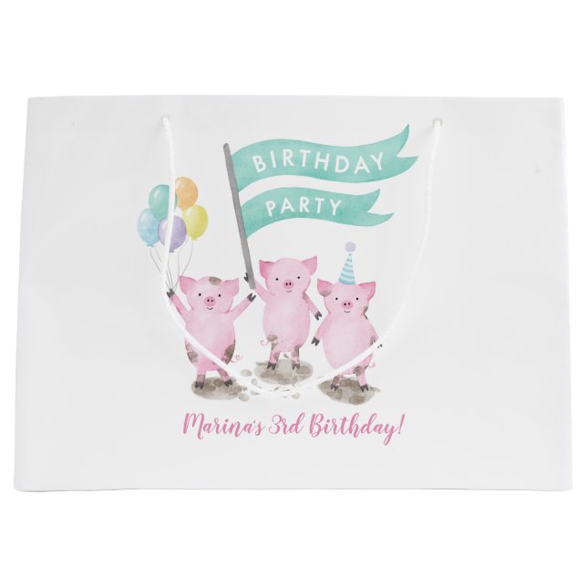 Bolsa de cumpleaños para niños de Pink Piggys (Anverso)