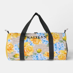 Bolsa de Duffel Floral de Hydrangea Azul y Rosa Am