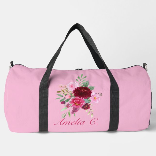 Bolsa de Duffel Floral Rosa bonito (Anverso)