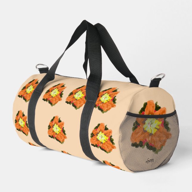 Bolsa de Duffel : Naranja Flor Amarilla (Esquina derecha)