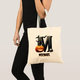 Bolsa de dulces de Halloween linda M inicial truco