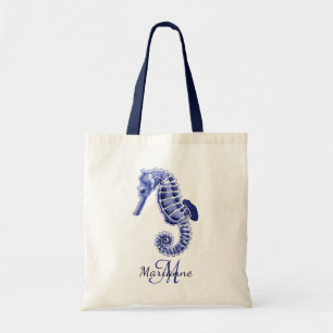 Bolsa de falda de caballito de mar azul y blanco