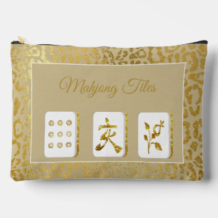 Bolsa de fichas de Mahjong dorada y bronceada eleg